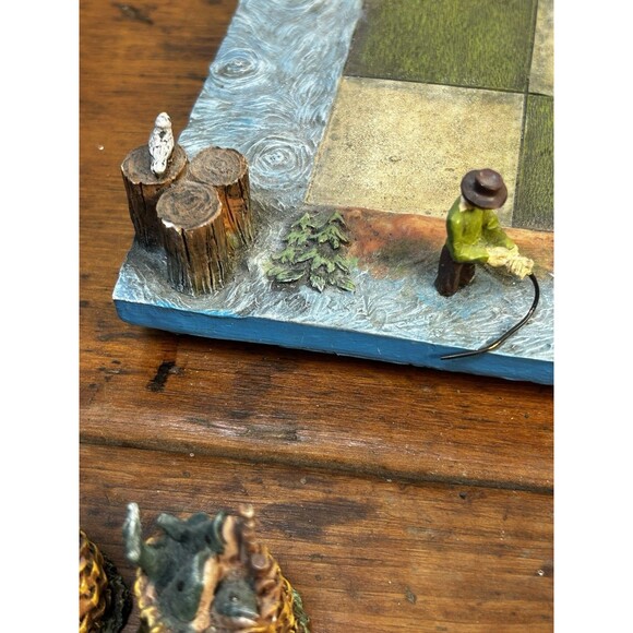 Vintage Fisherman and Fish Tic-Tac-Toe Game Board Sports Camping Lodge Decor - Picture 6 of 12